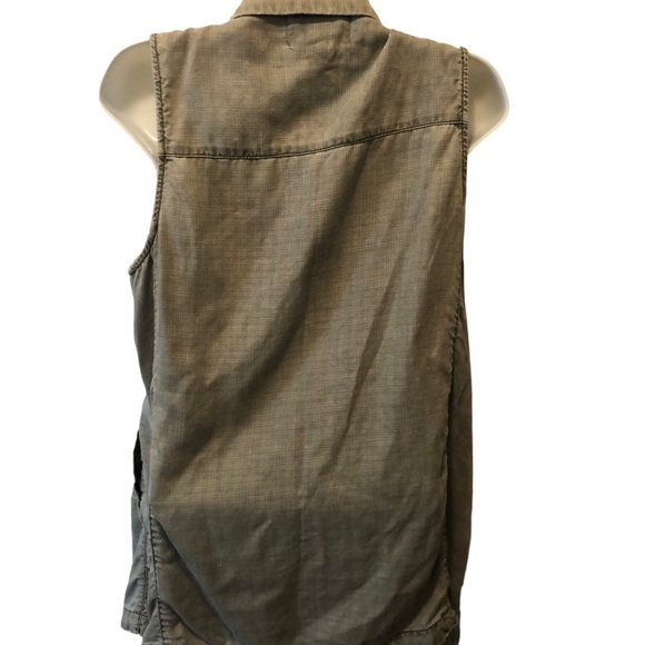 Anthropologie Marrakech Tombolo Utility Vest Size L Army Green Pockets Snap Up - Picture 8 of 9
